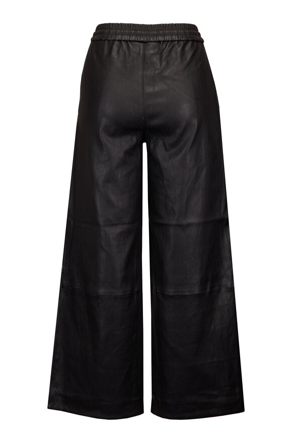 SPRWMN Black Leather Baggy Athletic Sweatpant - view 2