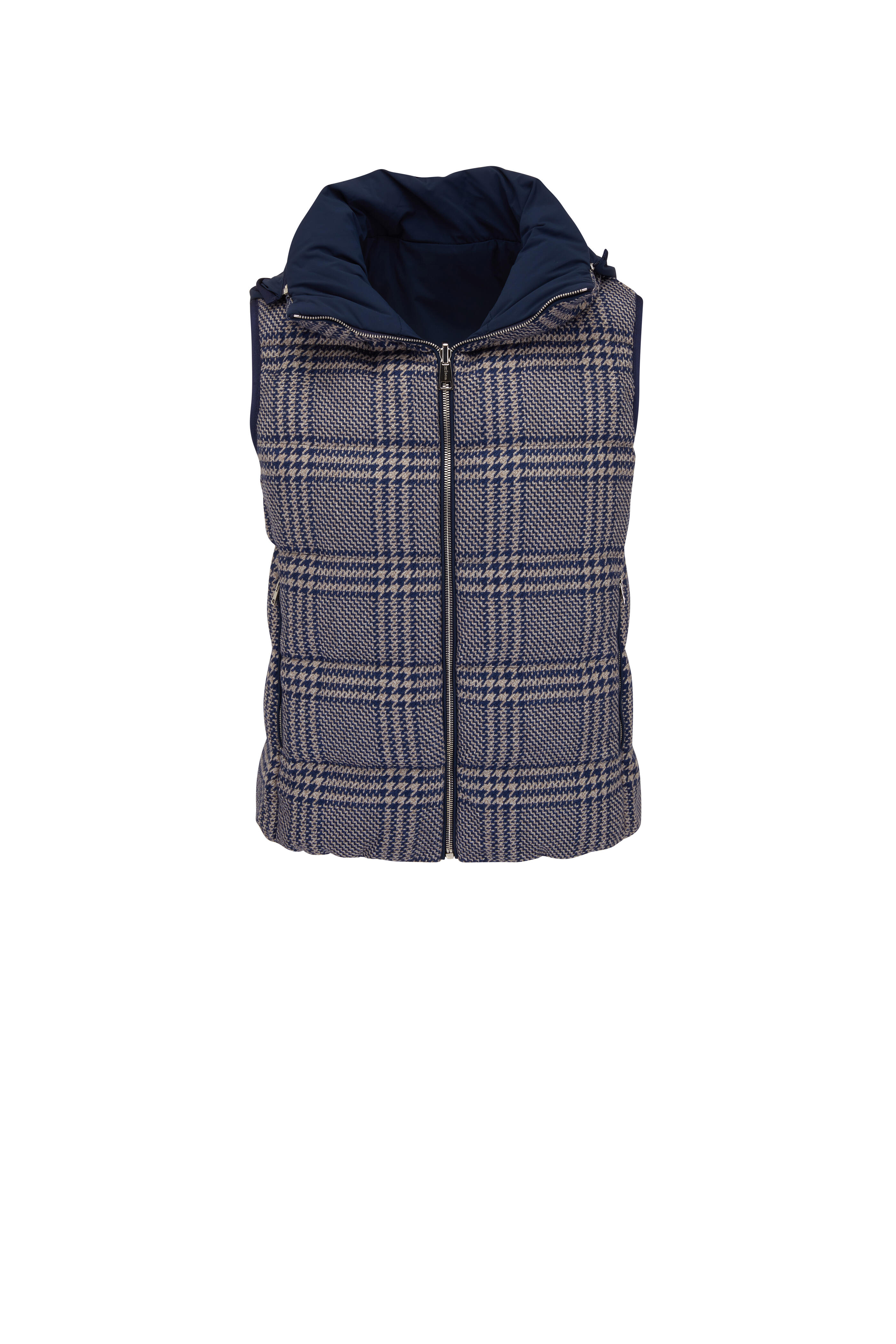 Kiton - Navy Blue Herringbone Reversible Vest