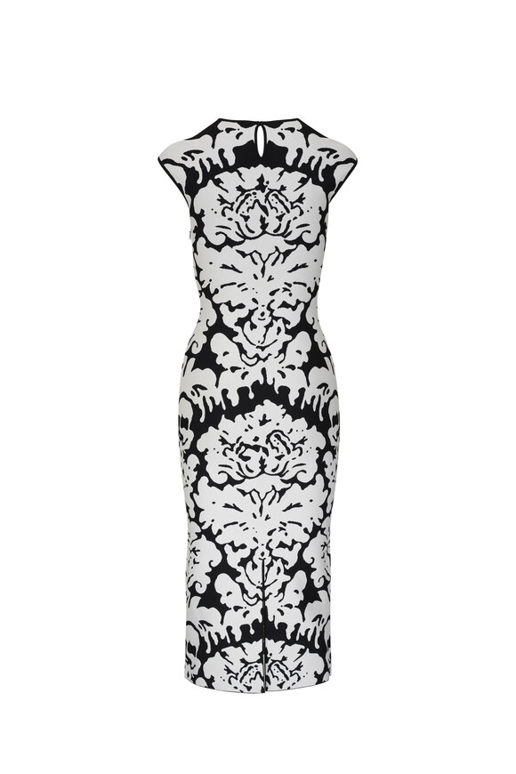 McQueen - Damask Jacquard Black & White Midi Dress 