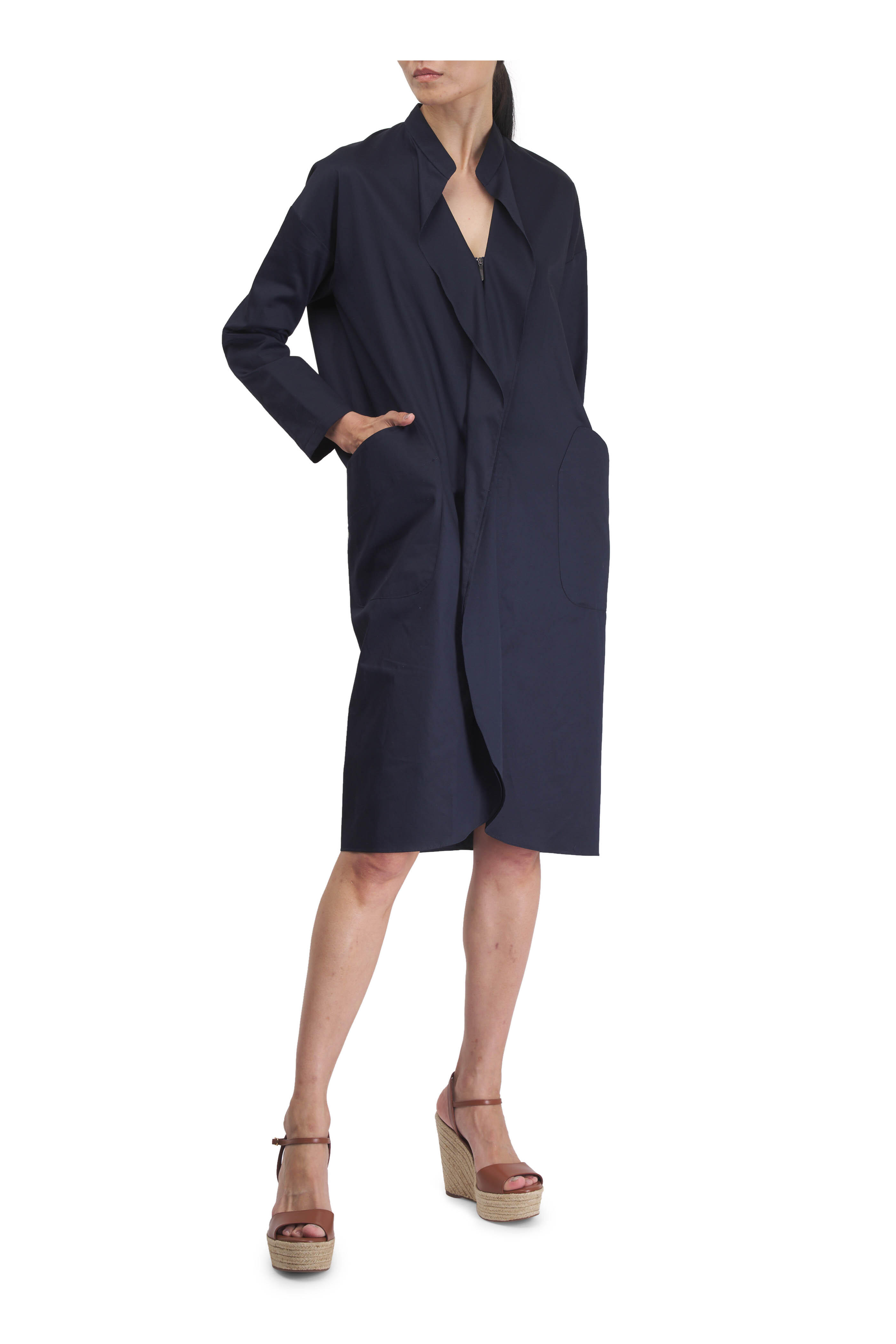 Zero + Maria Cornejo - Fin Gaban Cotton Broadcloth Navy Dress