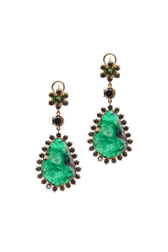 Frank Ancona - Columbian Emerald Black Diamond Drop Earrings