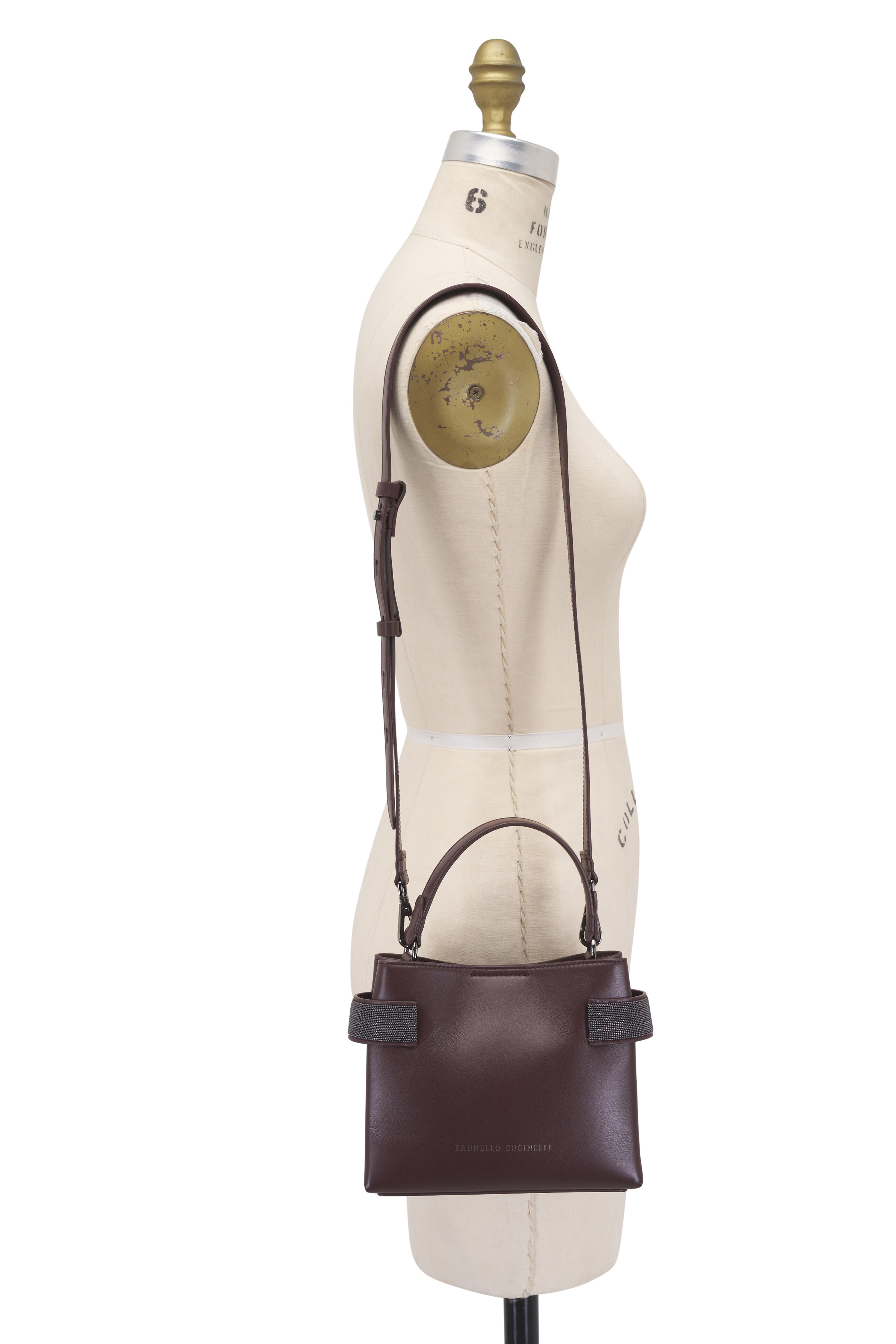 Brunello Cucinelli - Small Essence Burgundy Leather Top Handle Bag