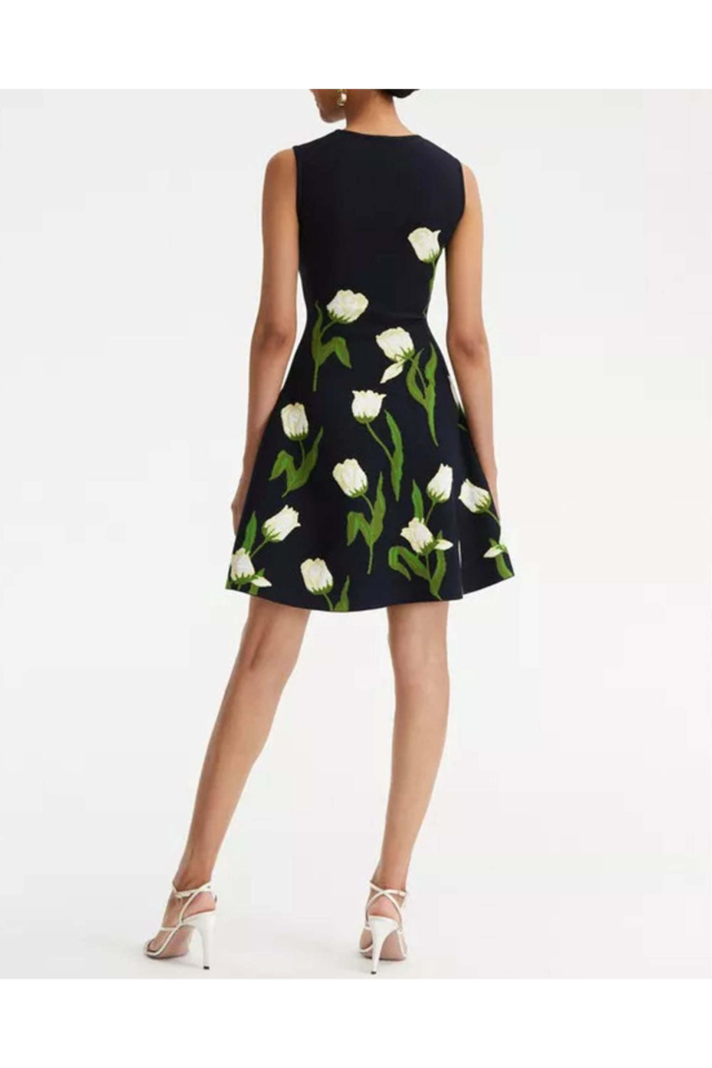 Oscar de la Renta - Navy Multi Knit Sleeveless Dress