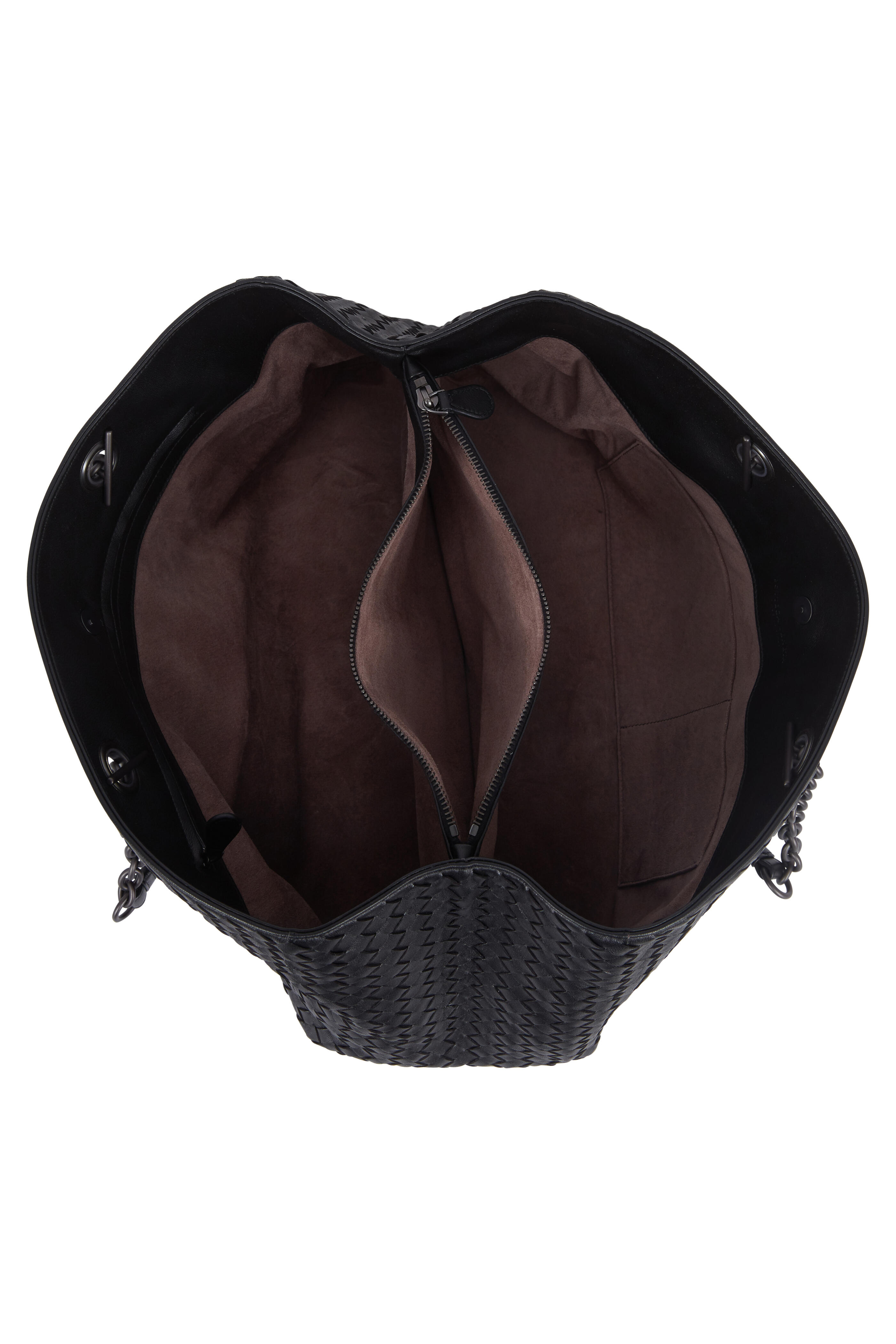 バッグ Bottega Veneta Intrecciato Leather Tote Small Intrecciato Zipped Tote in BLACK | Bottega Veneta® CA