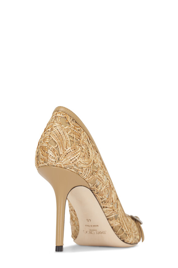 Jimmy Choo Keari Natural Woven Flower Leather Pump, 85mm - view 4