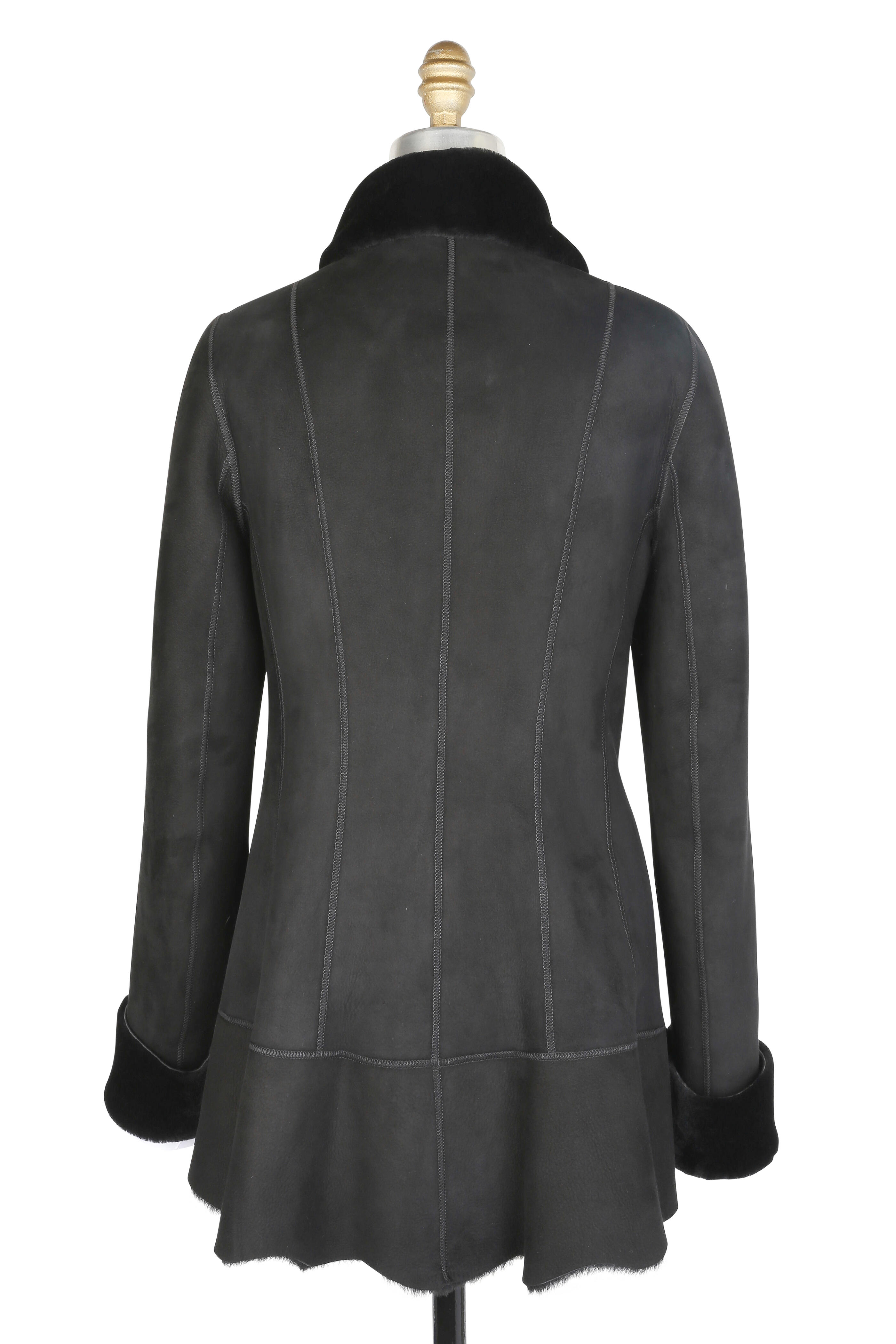 Viktoria Stass - Black Shearling Fold-Down Collar Coat