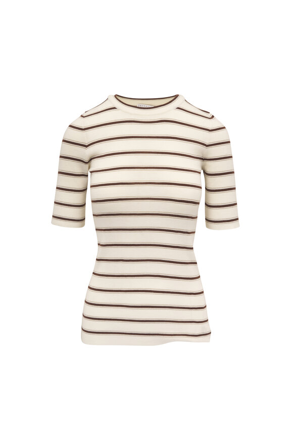 Brunello Cucinelli Beige Ribbed Stripe Knit
