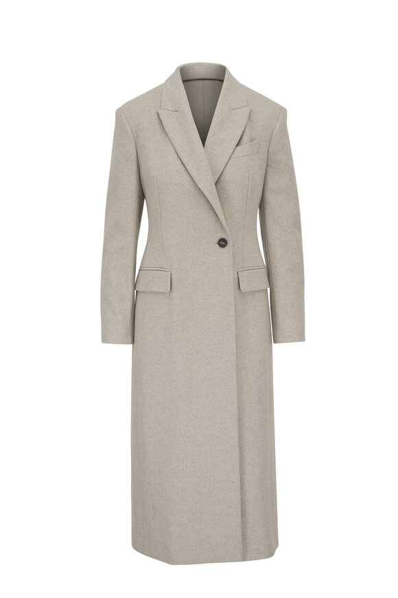 Brunello Cucinelli - Beige Asymetrical Wool Long Coat 