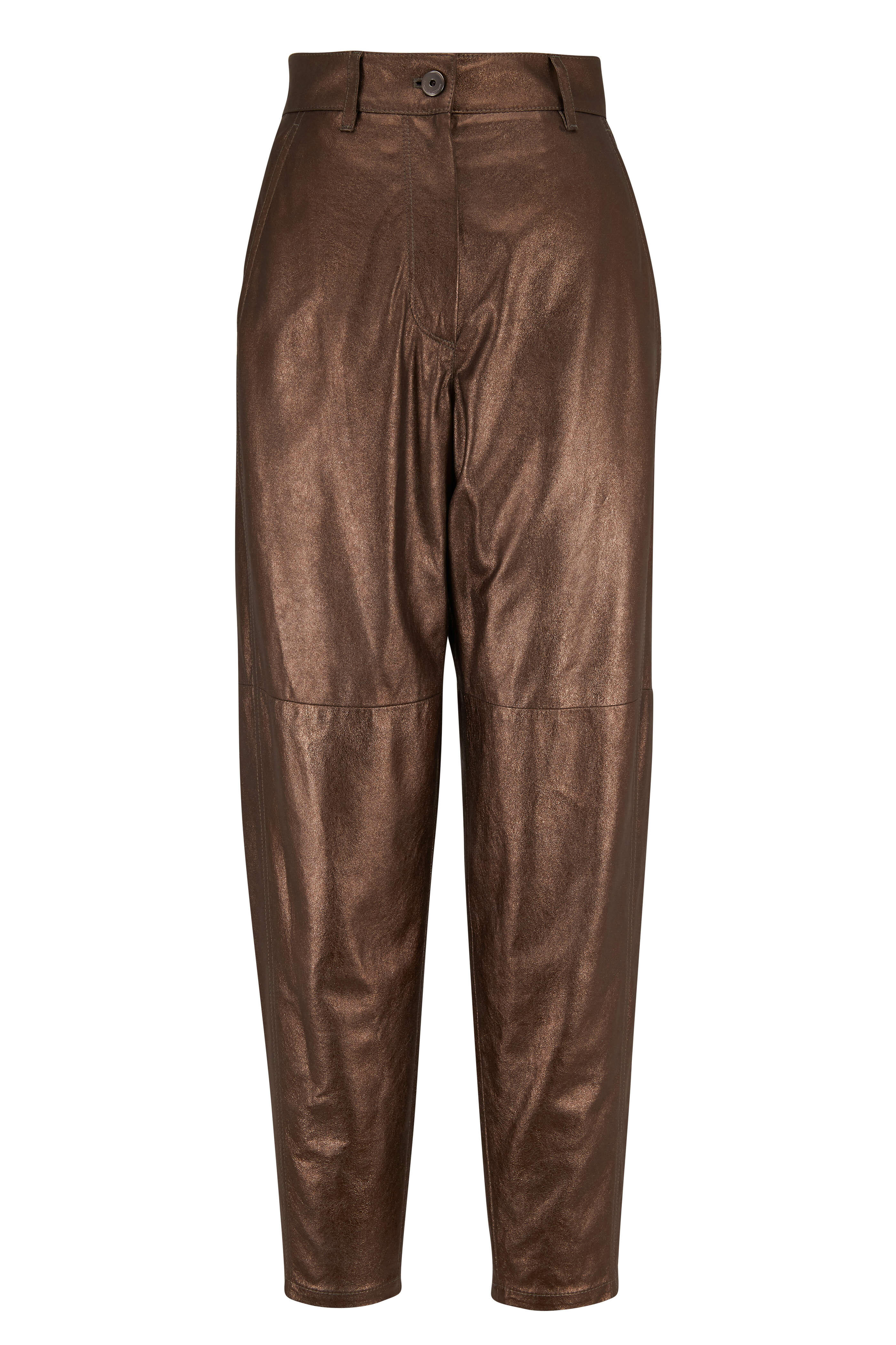 Brunello Cucinelli - Carbon Metallic Leather Boyfriend Pant