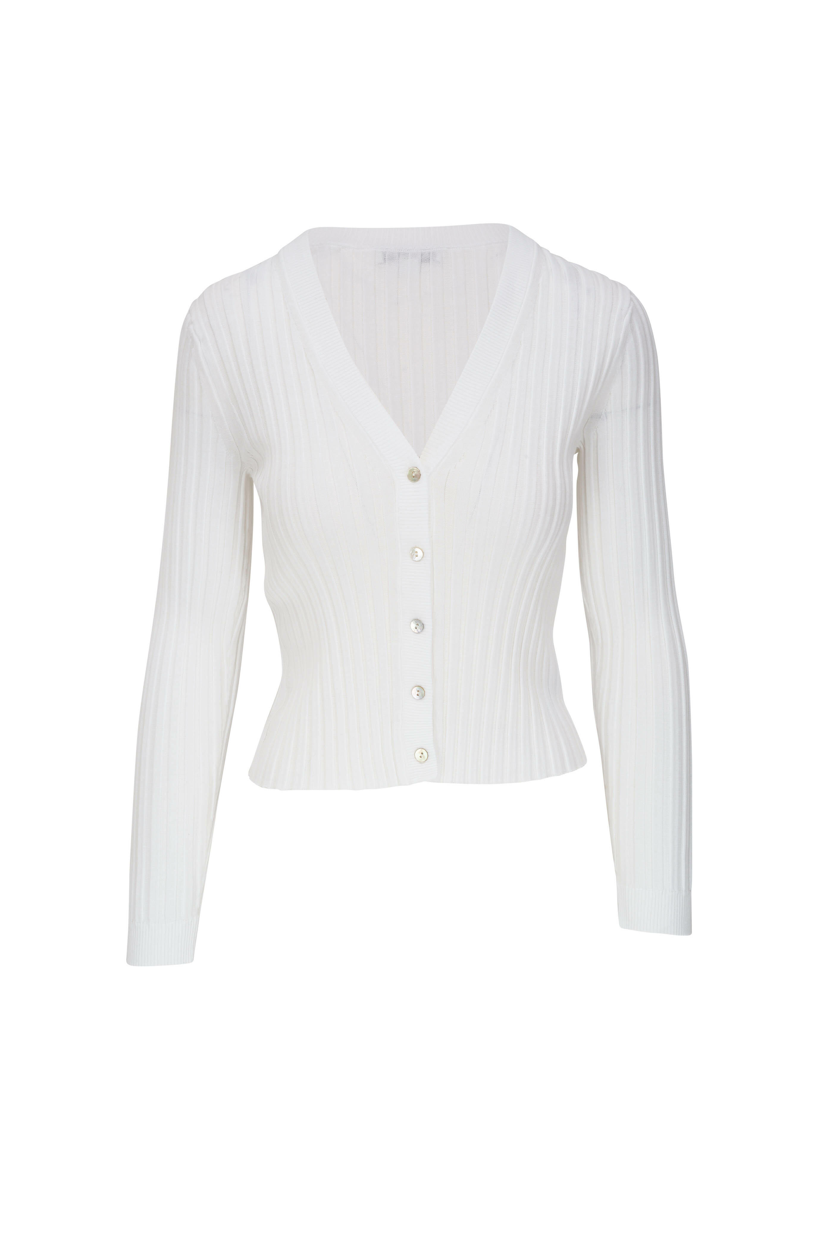 Vince - Optic White Ribbed V-Neck Cardigan | Mitchell Stores