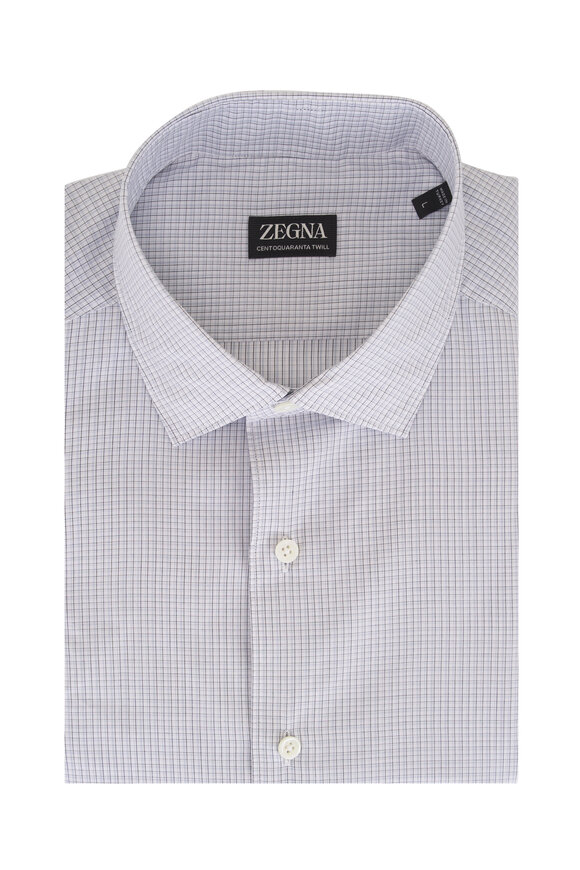 Zegna Gray Mini Check Dress Shirt