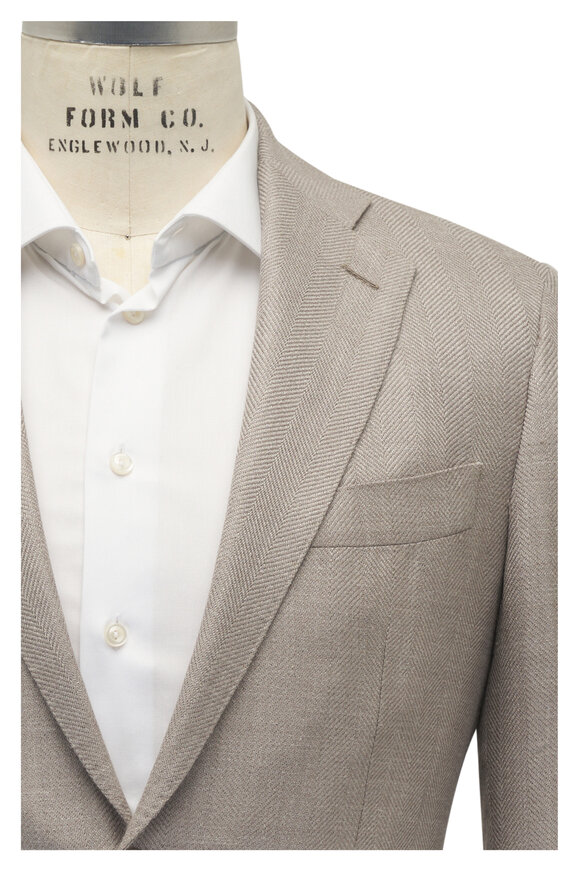 Atelier Munro Khaki Tonal Plaid Wool, Silk & Linen Sportcoat