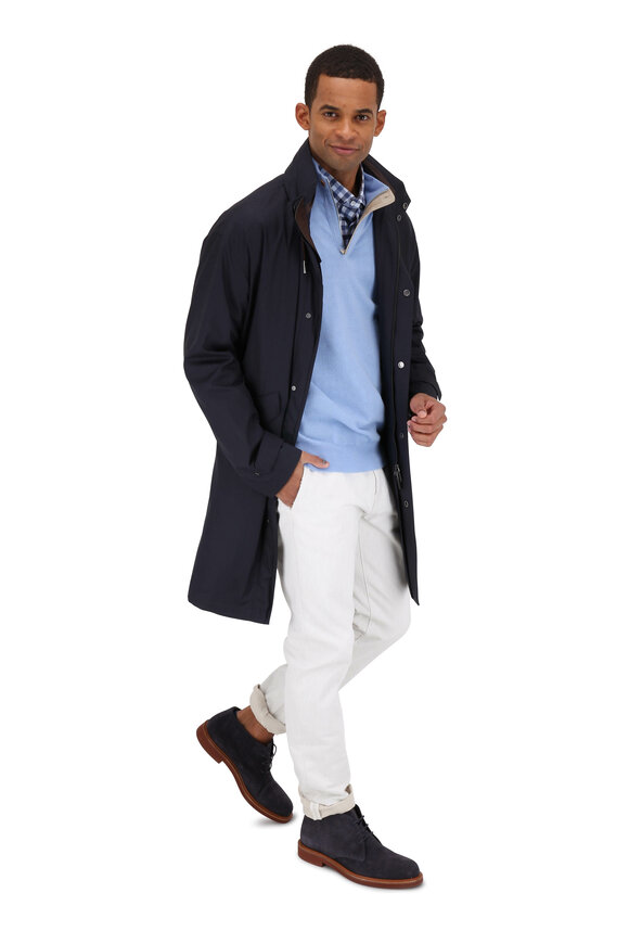 Zegna - Navy Blue Wool & Silk Traveler Hooded Coat