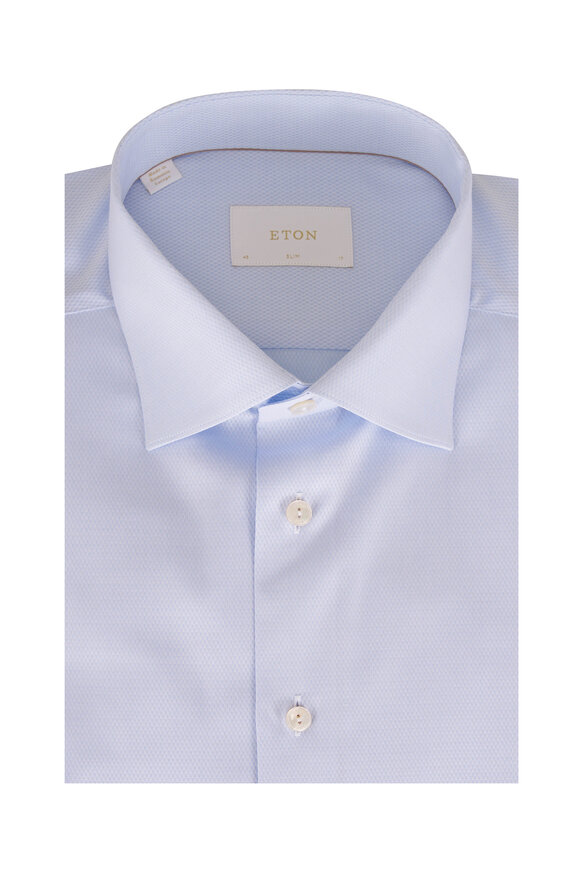 Eton Light Blue Textured Slim Fit Dress Shirt