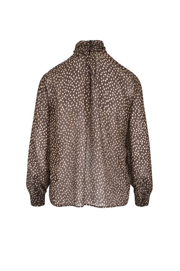 Nili Lotan Remie Brown & Cream Wild Dot Print Silk Blouse - view 2