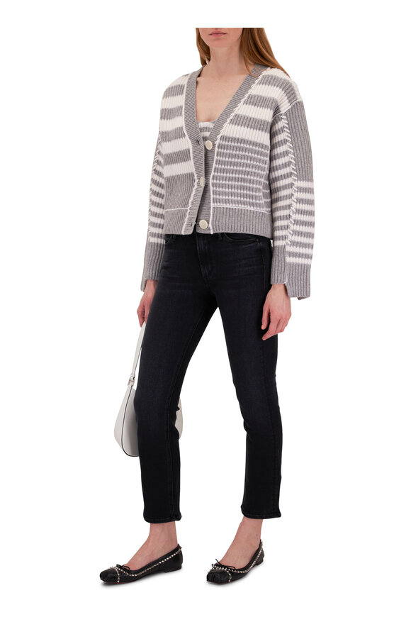 Jonathan Simkhai - Adara Heather Gray Multi Striped Knit Cardigan 