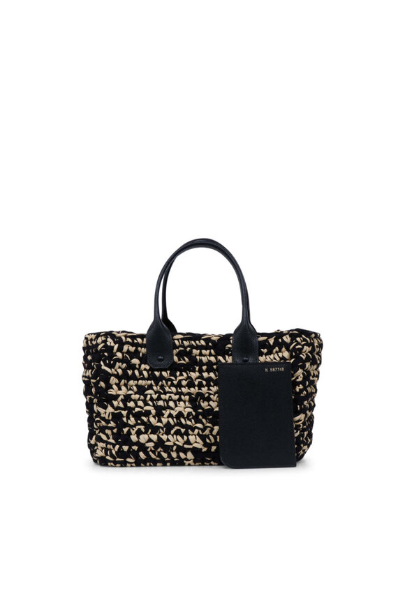 Valextra Mini Shopping Nero & Beige Raffia Tote - view 1
