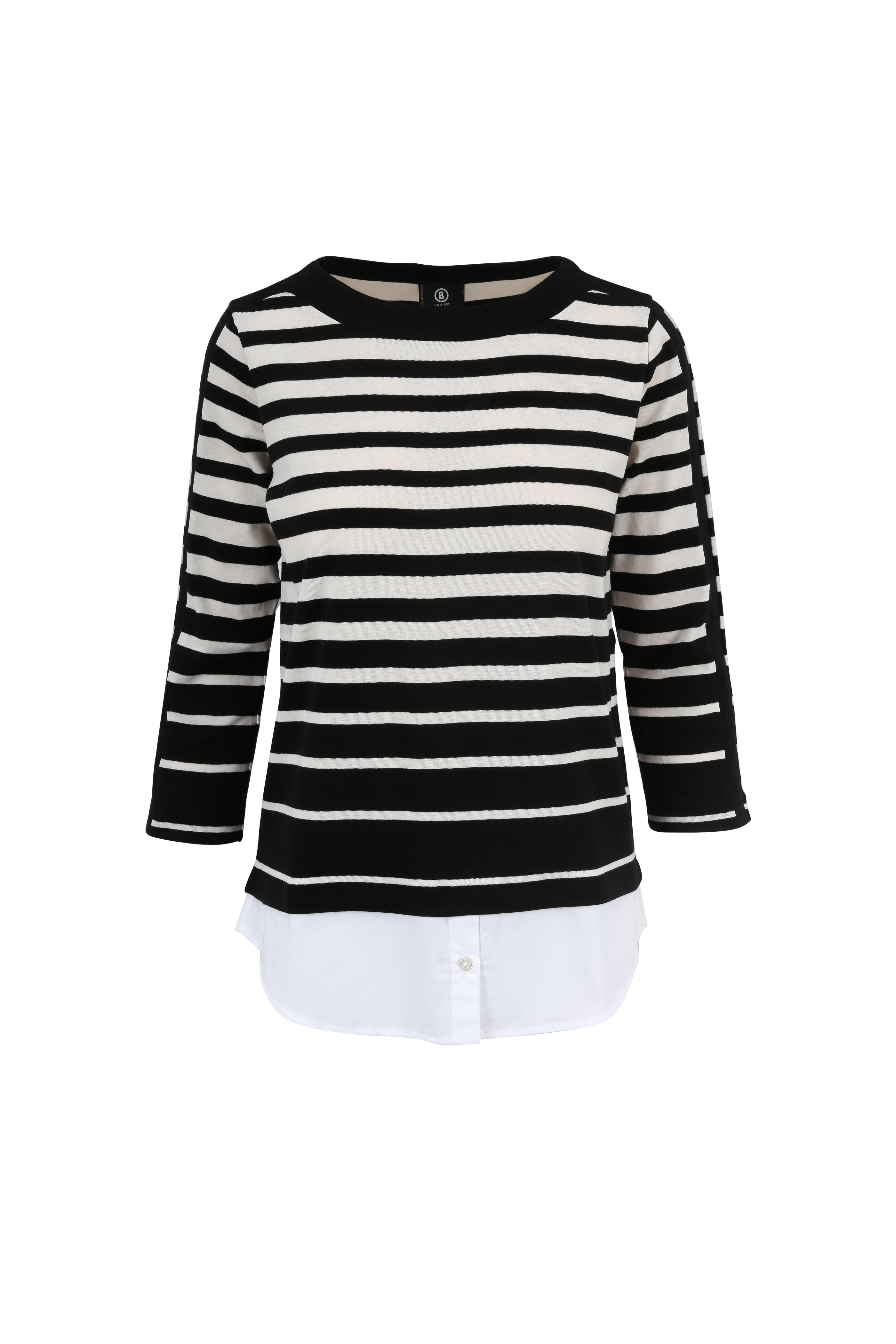 Bogner - Bonnie Black & White Striped Double-Layer Knit Top