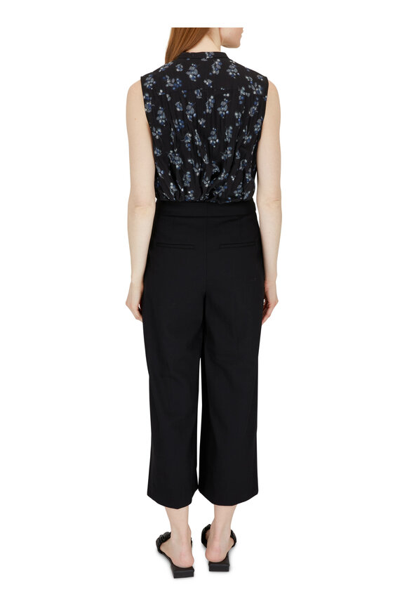 Vince - Black & Celadon Dandelion Print Sleeveless Blouse