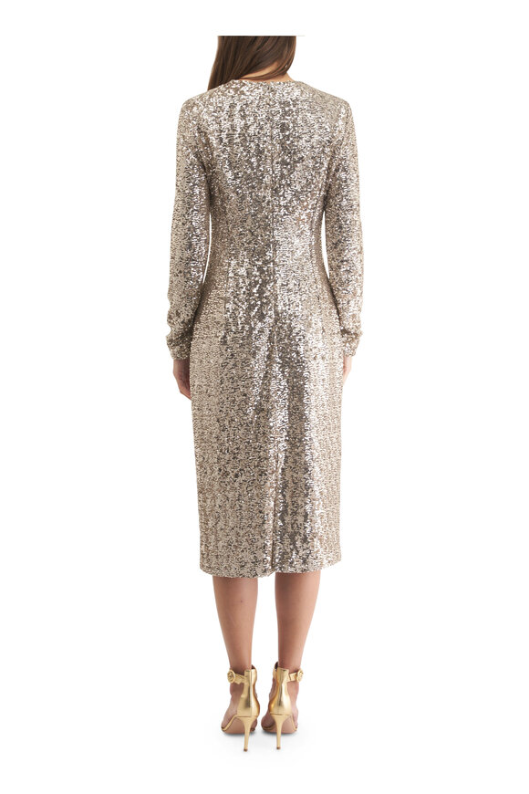 Michael Kors Collection - Sand Sequin Long Sleeve Sheath Dress 