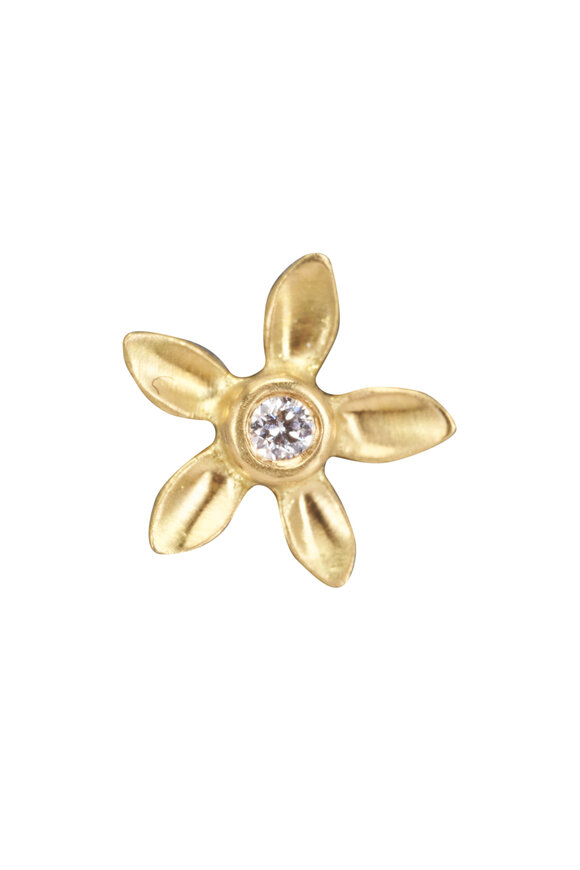 Caroline Ellen 20k Yellow Gold Tiny Diamond Flower Petal Studs - view 2