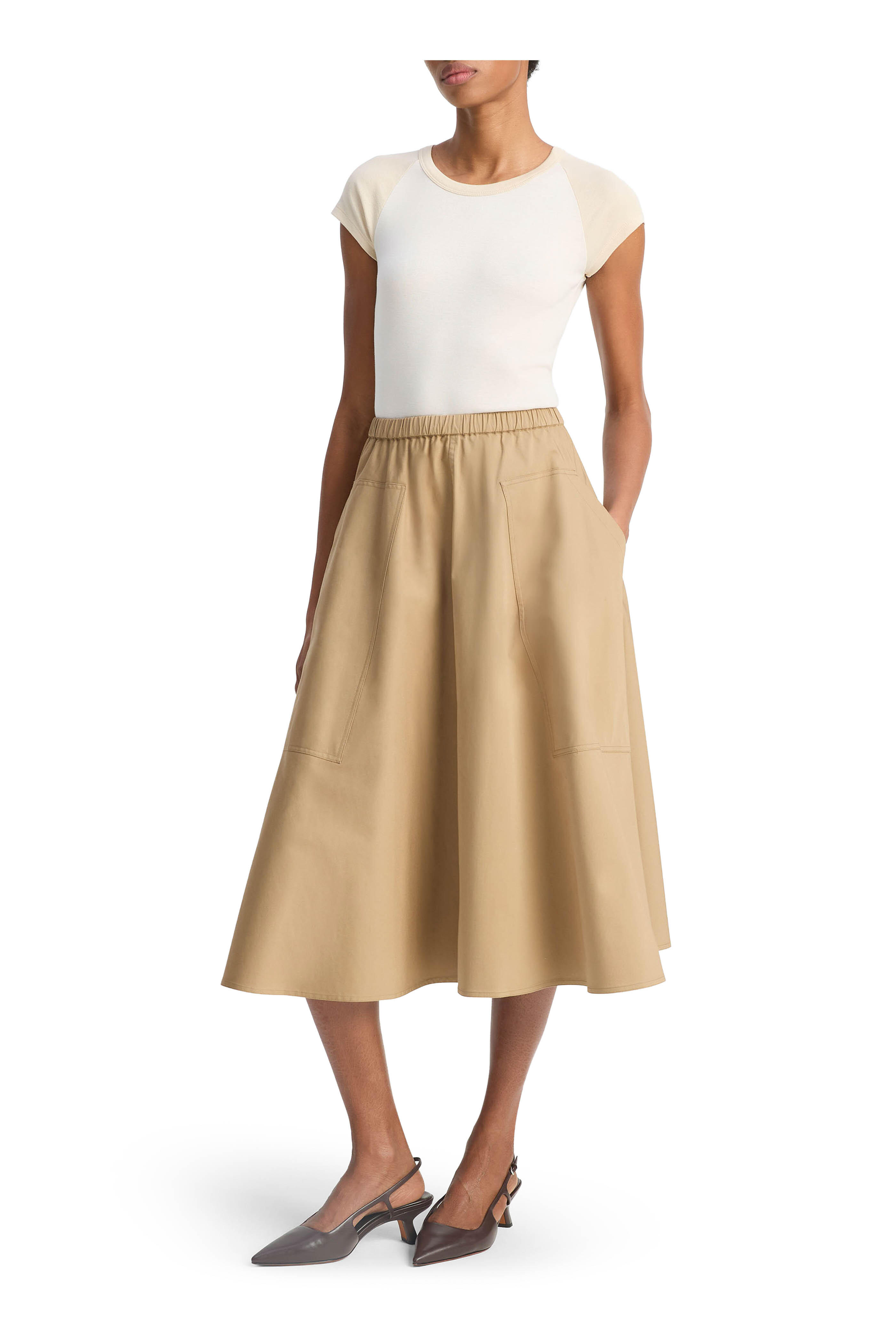 Vince - Dark Barley Stretch Cotton Full Skirt