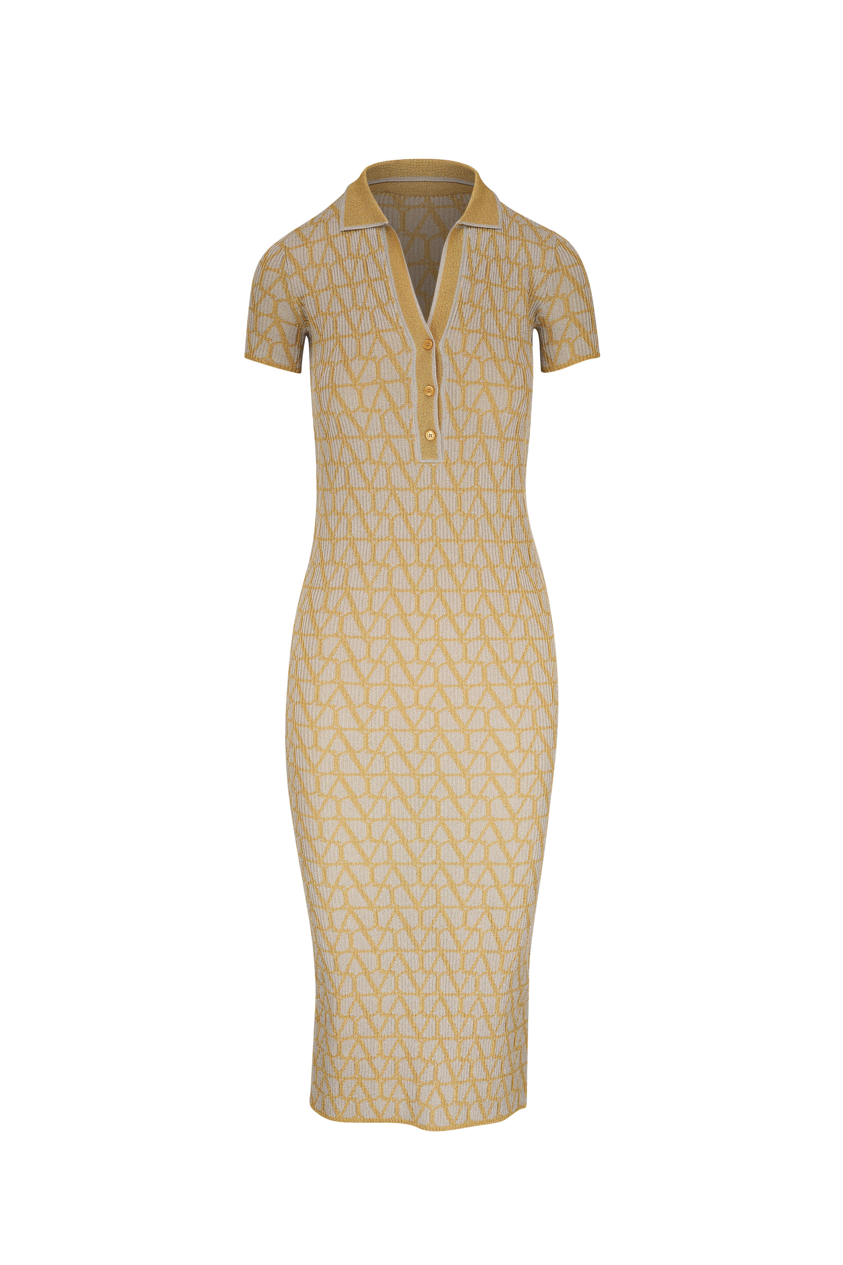 Valentino - Gold & Silver Metallic Ribbed Polo Shirtdress