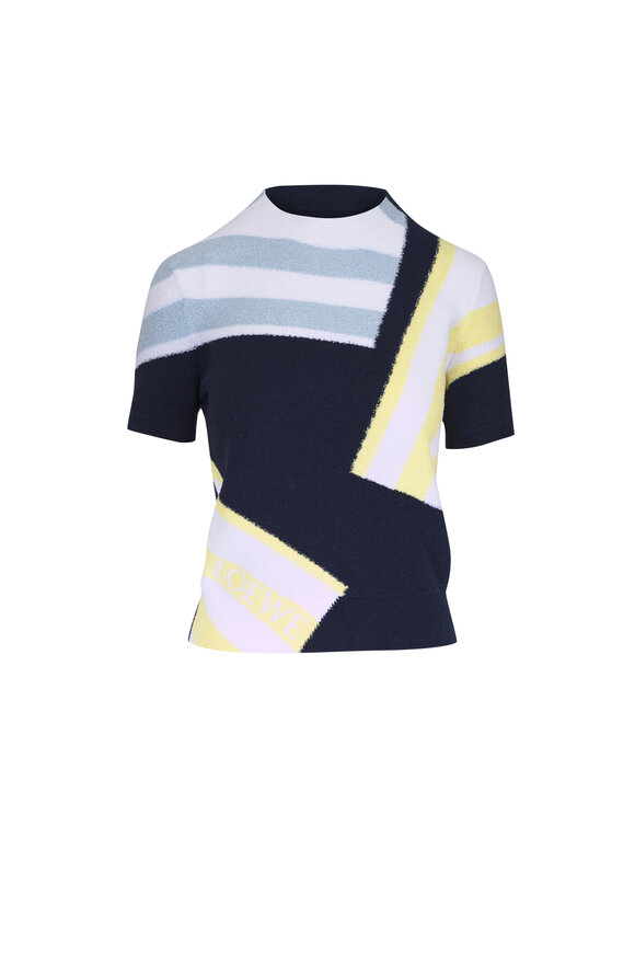 Loewe Blue & Yellow Multicolor Stripe Boucle Sweater