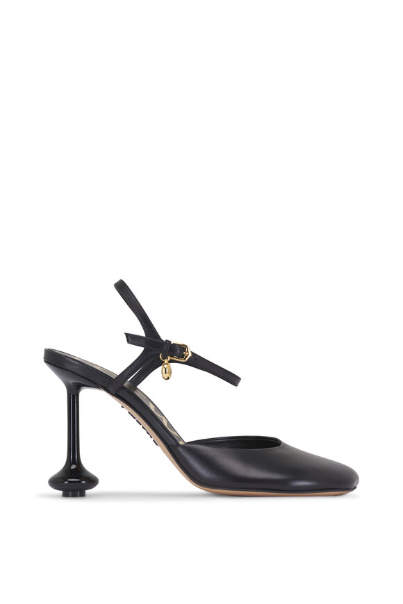 Loewe Toy Black Leather Ankle Strap Pump, 90mm - view 3
