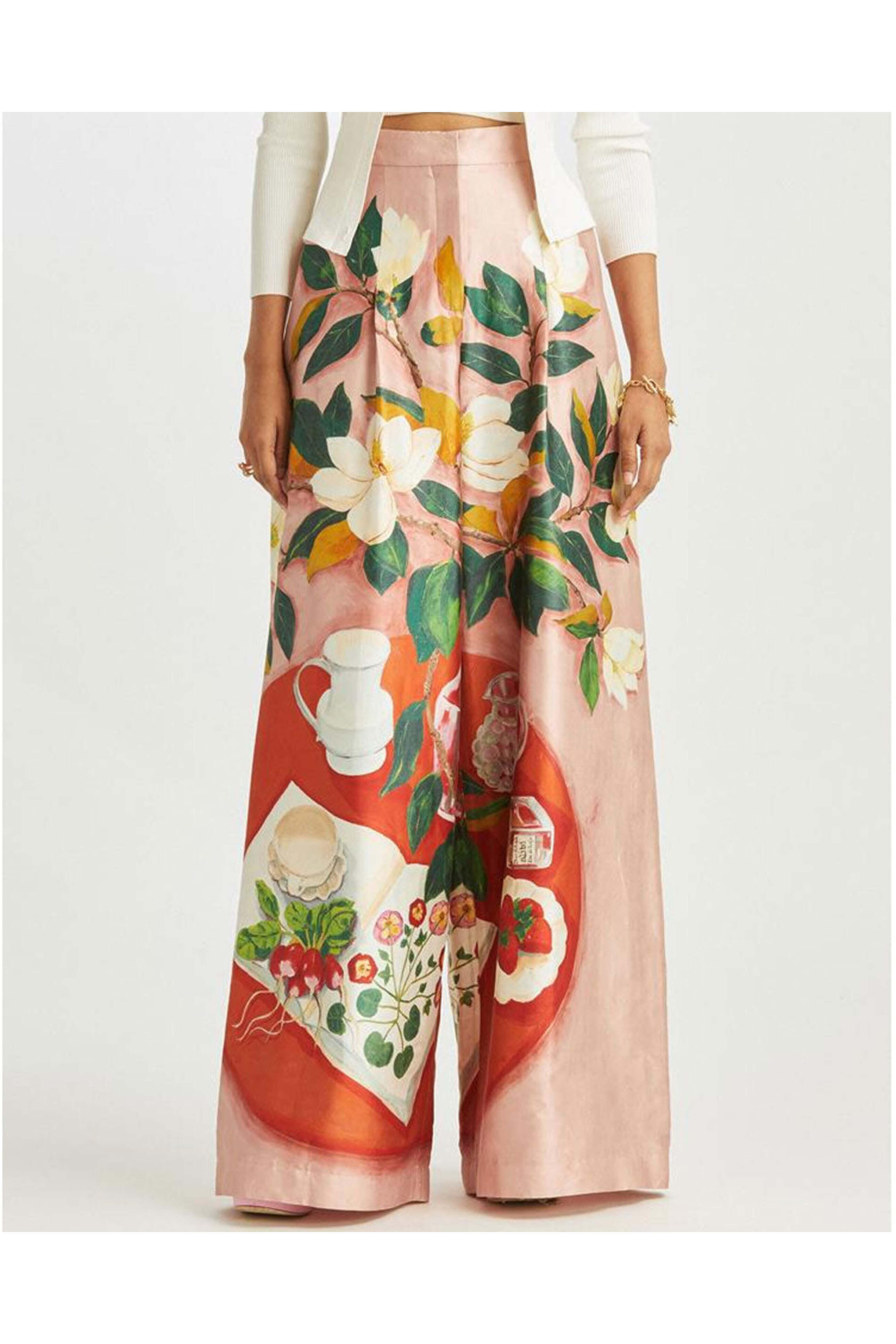 Oscar de la Renta - Begonia Floral Mikado Wide Leg Pant