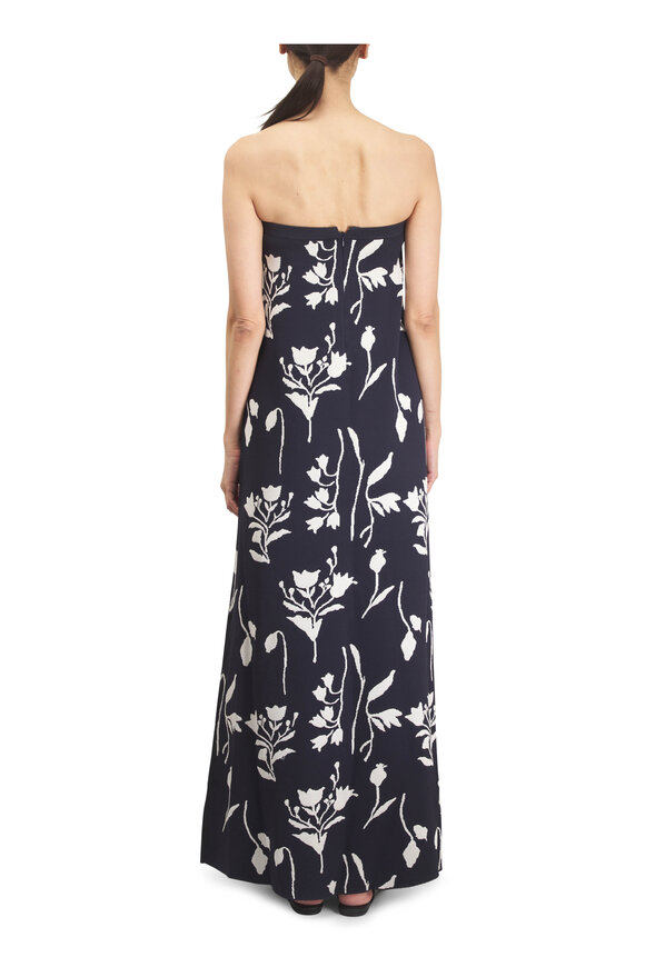 Lela Rose Floral Navy & Cream Jacquard Knit Beaded Dress - view 4