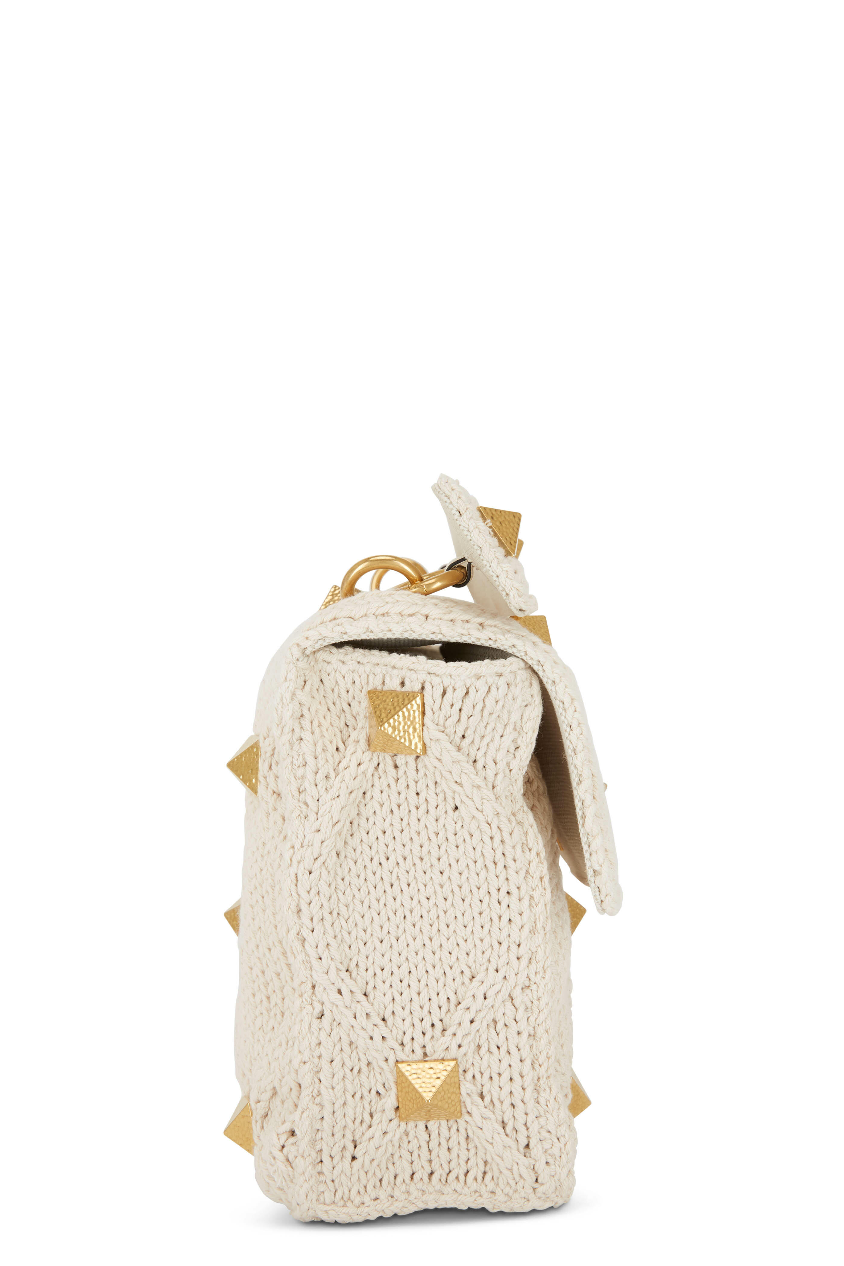V Logo Small Crochet Tote Bag in White - Valentino Garavani