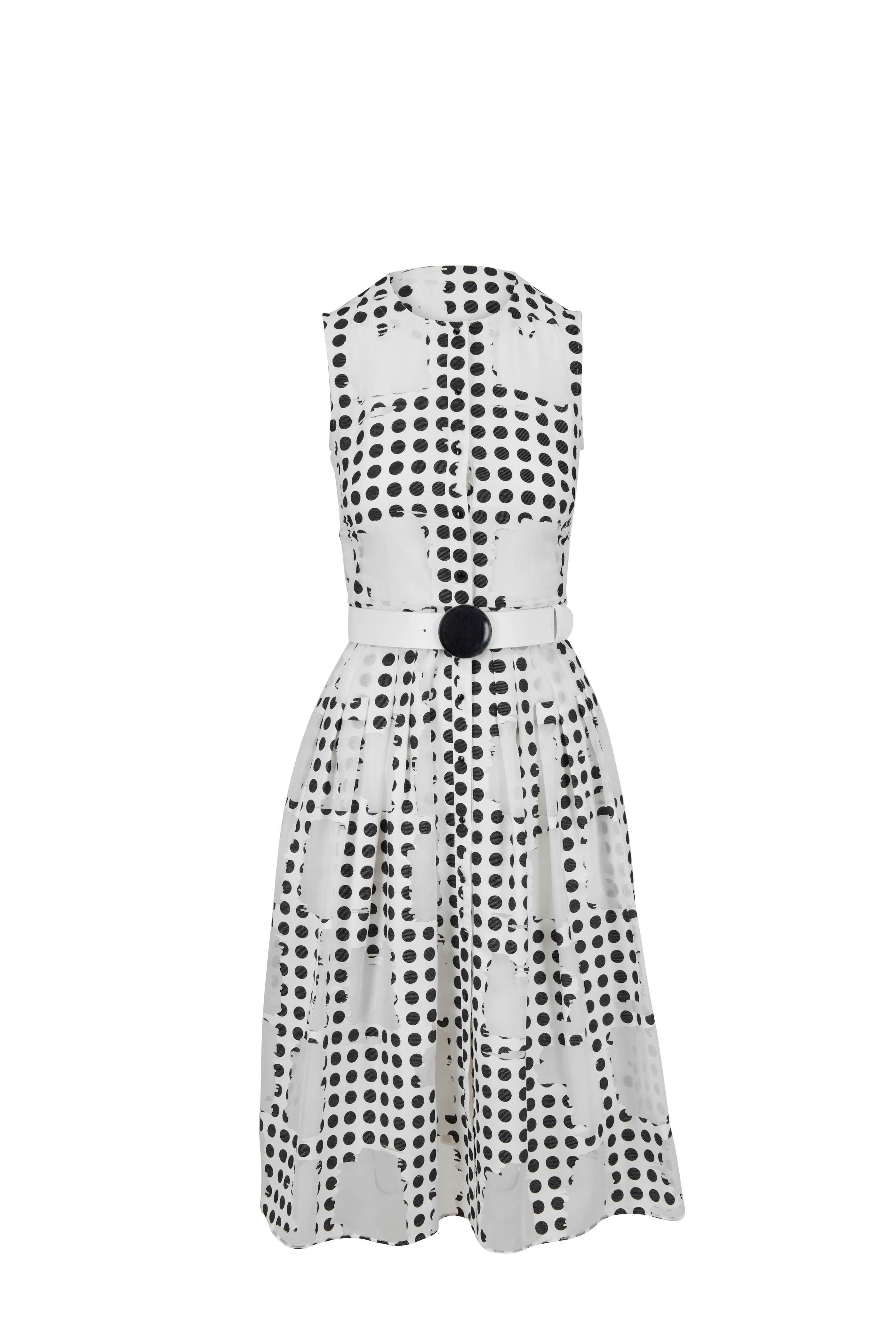 Akris Punto - White & Black Window Dot Belted Dress Akris Punto - White & Black Window Dot Belted Dress