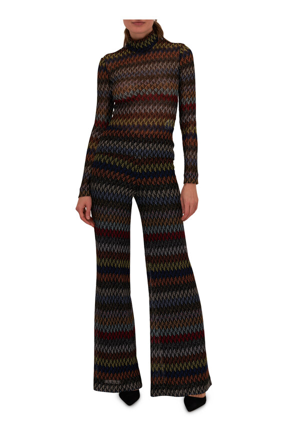 Missoni - Black Rainbow Multi Embroidered Wide Leg Pant 