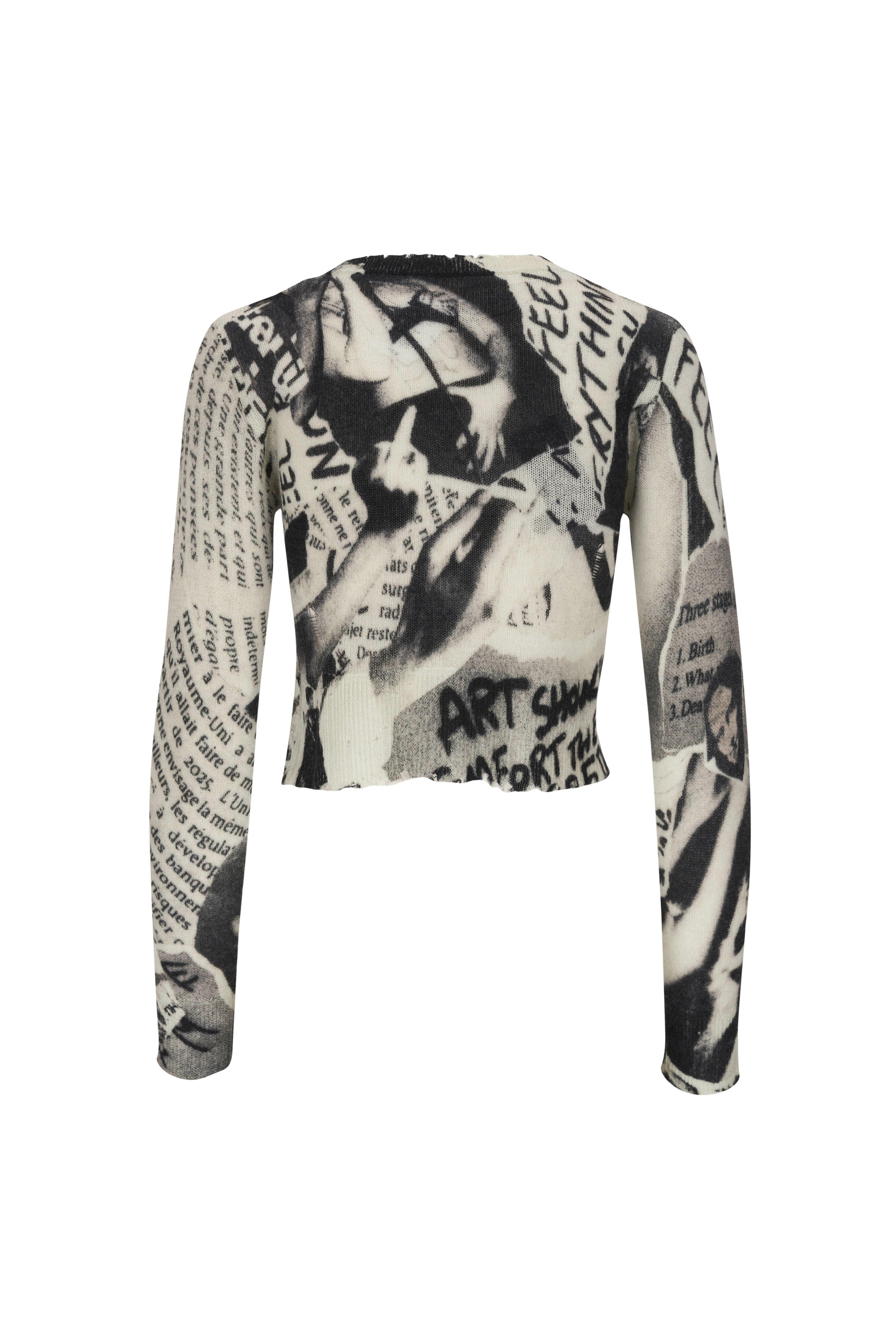 R13 Newspaper Print Cashmere Baby Cardigan Mitchell Stores