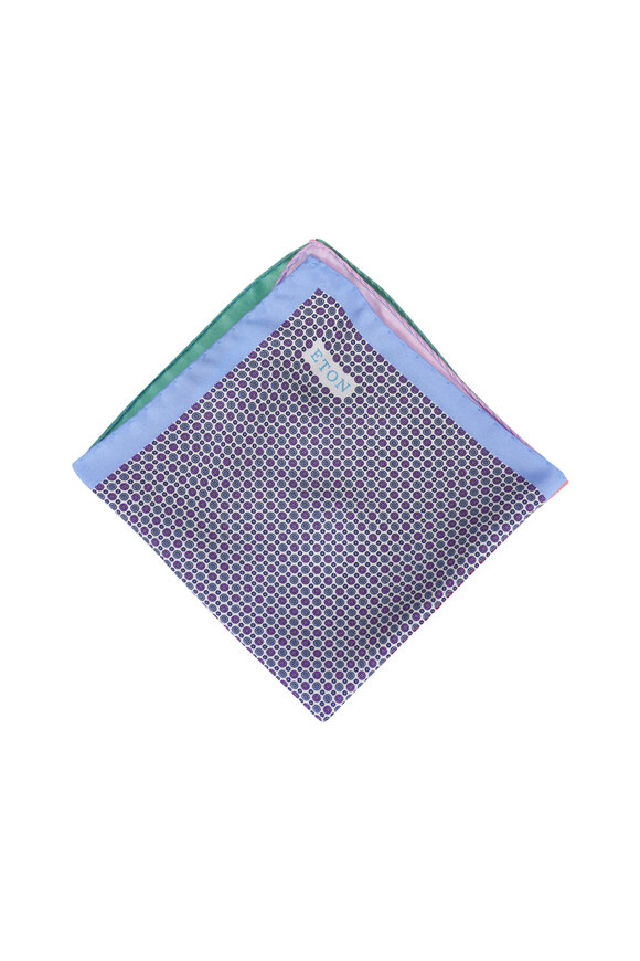 Eton Multicolor Four Sided Geometric Silk Pocket Square
