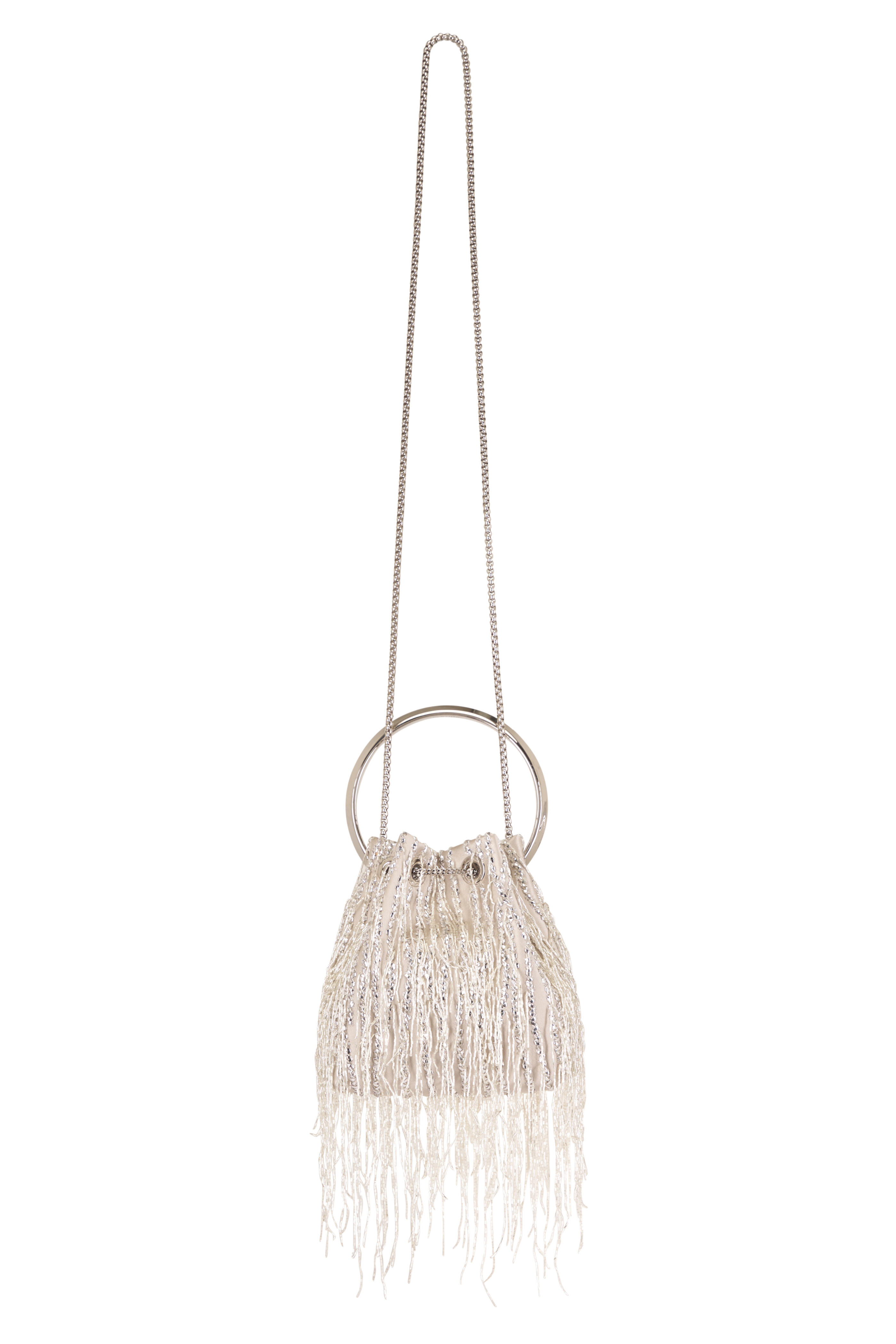 Jimmy Choo - Bon Bon Silver Fringe Embroidery Top Handle Bag - view 5