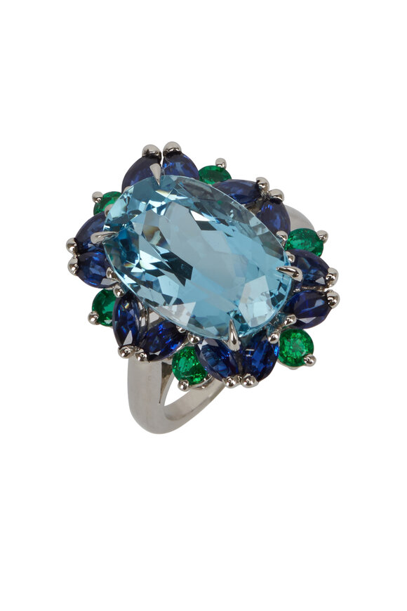 Oscar Heyman - Platinum Aquamarine Emerald Sapphire Ring