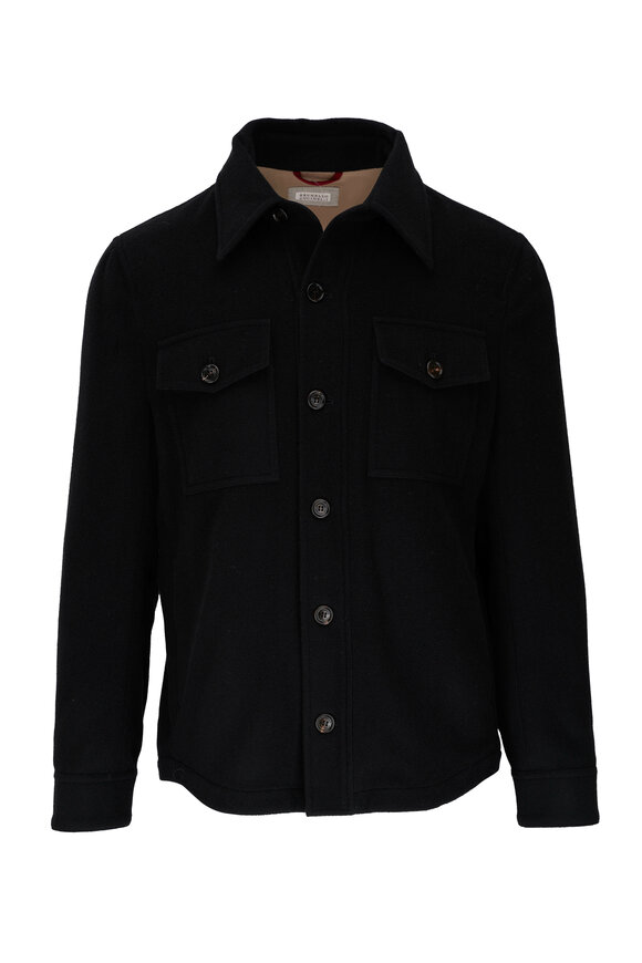 Brunello Cucinelli Black Cashmere Shirt Jacket