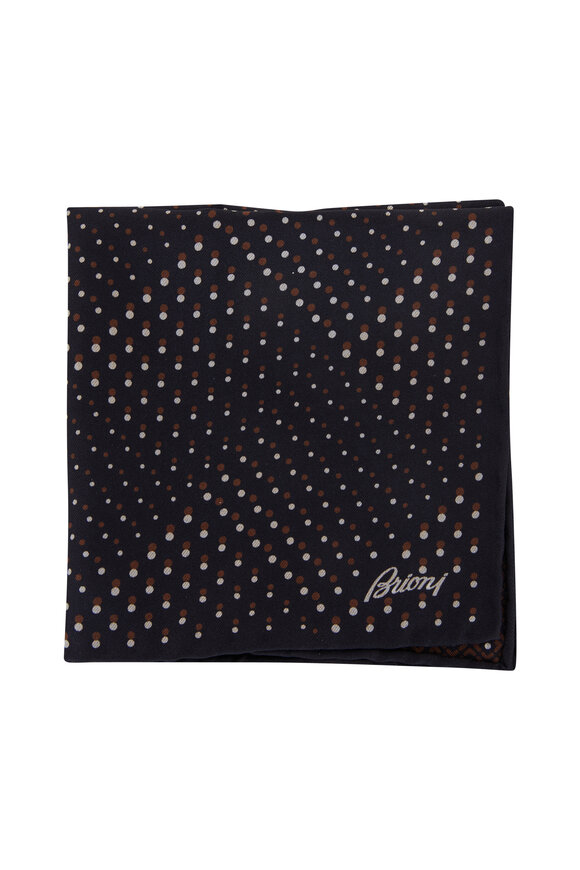 Brioni - Black Dot & Stripe Double Face Silk Pocket Square