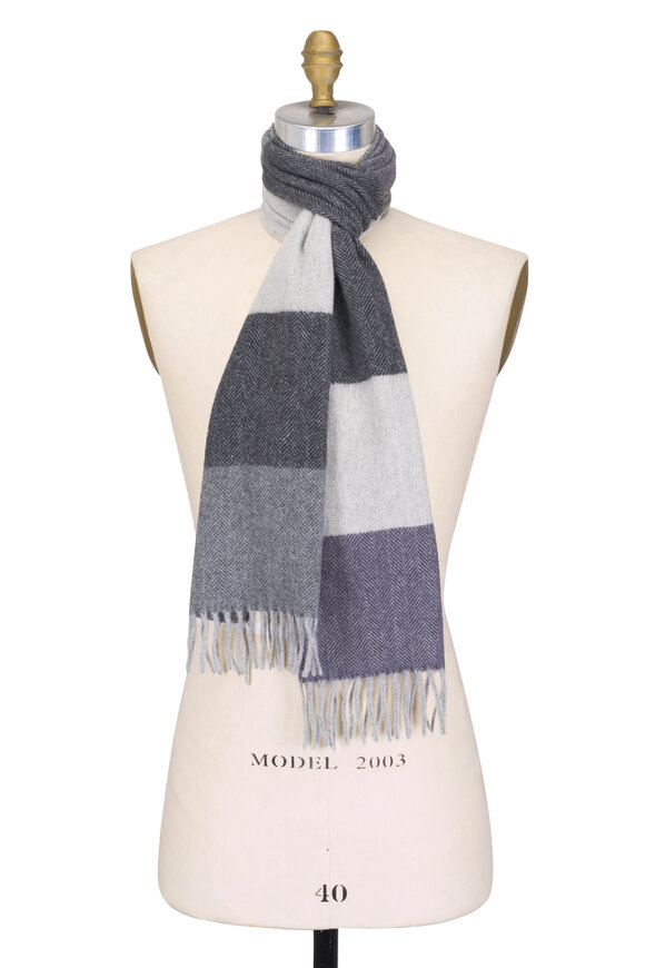 Chelsey Imports Gray Herringbone Colorblock Cashmere Scarf