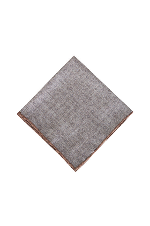 Brunello Cucinelli - Denim & Beige Print Silk Pocket Square