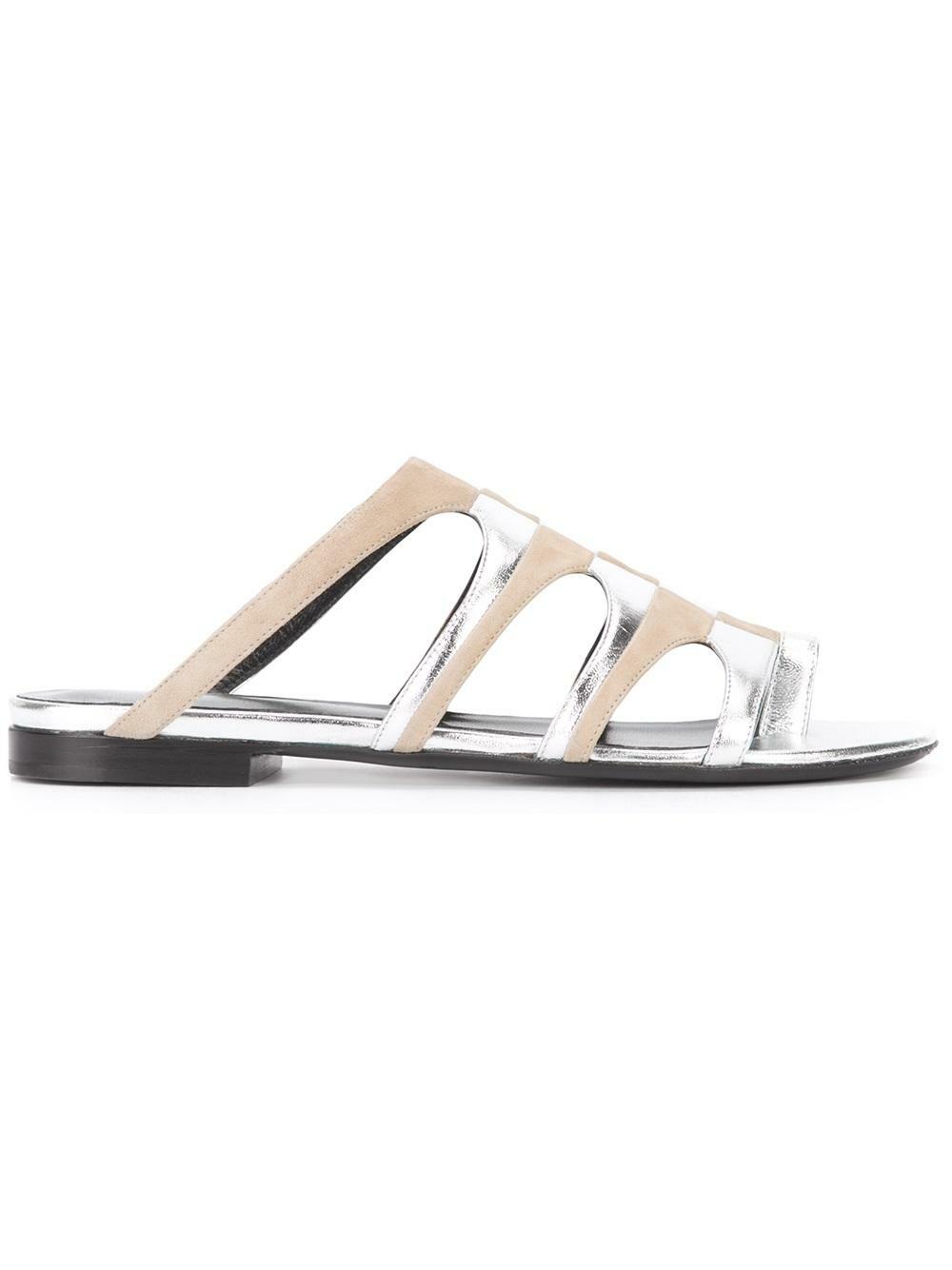 Pierre Hardy - Nude Suede & Silver Lamb Leather Flat Sandal