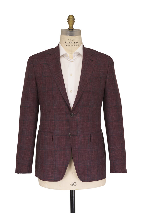 Canali Red & Navy Subtle Plaid Sportcoat - view 4