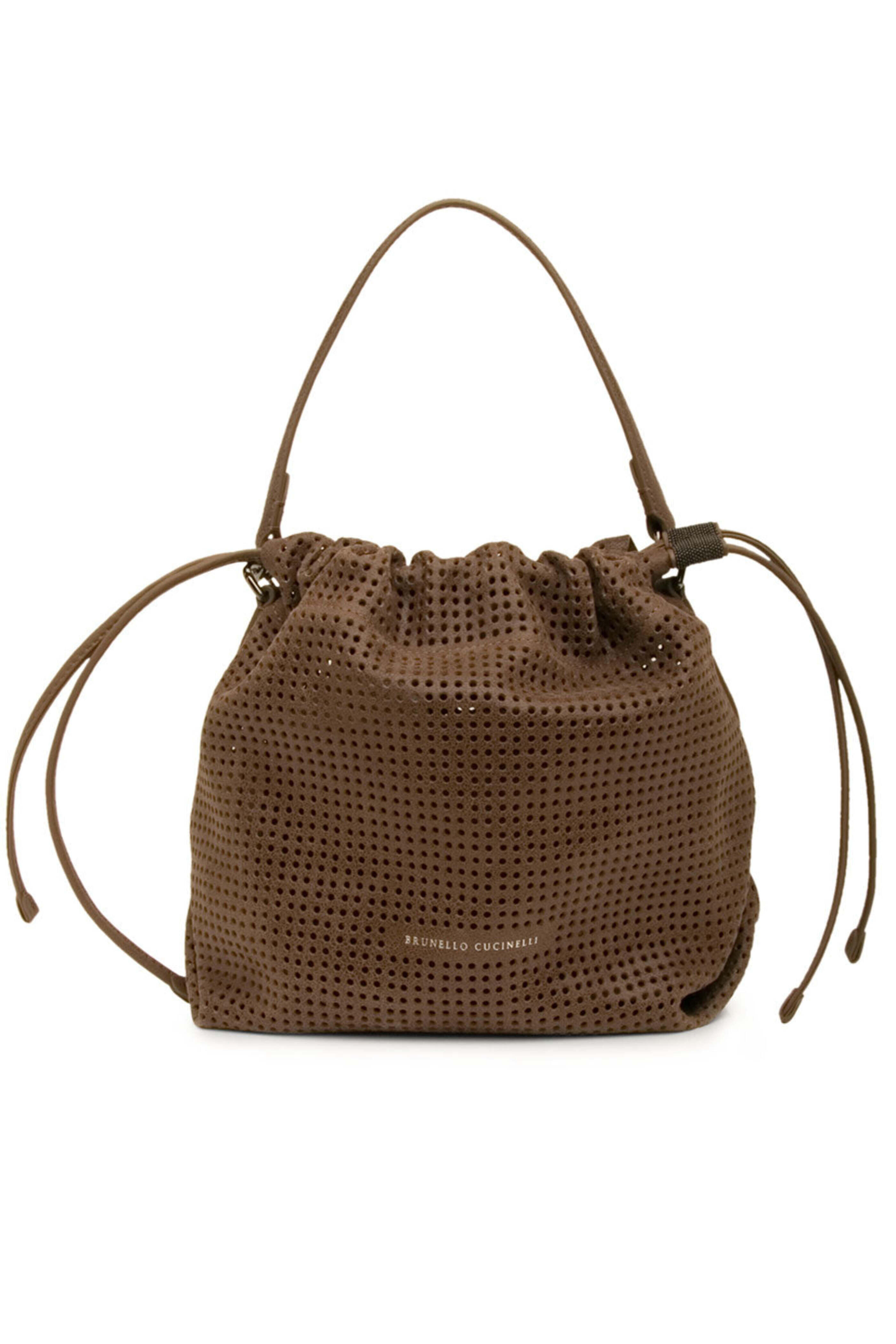 Brunello Cucinelli - Mud Perforated Leather Bucket Bag