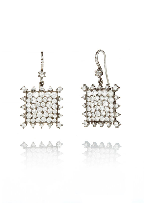 Nam Cho - White Gold White Diamond Square Earrings