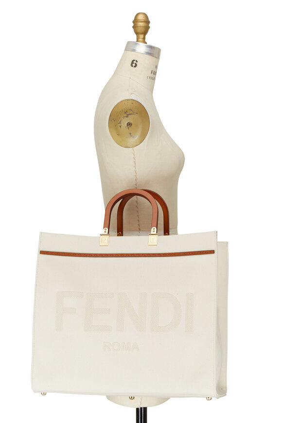 Fendi - Sunshine White Canvas Large Logo Tote