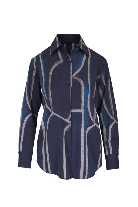 Marco Pescarolo Artemide Blue Print Stretch Silk Blouse - view 1
