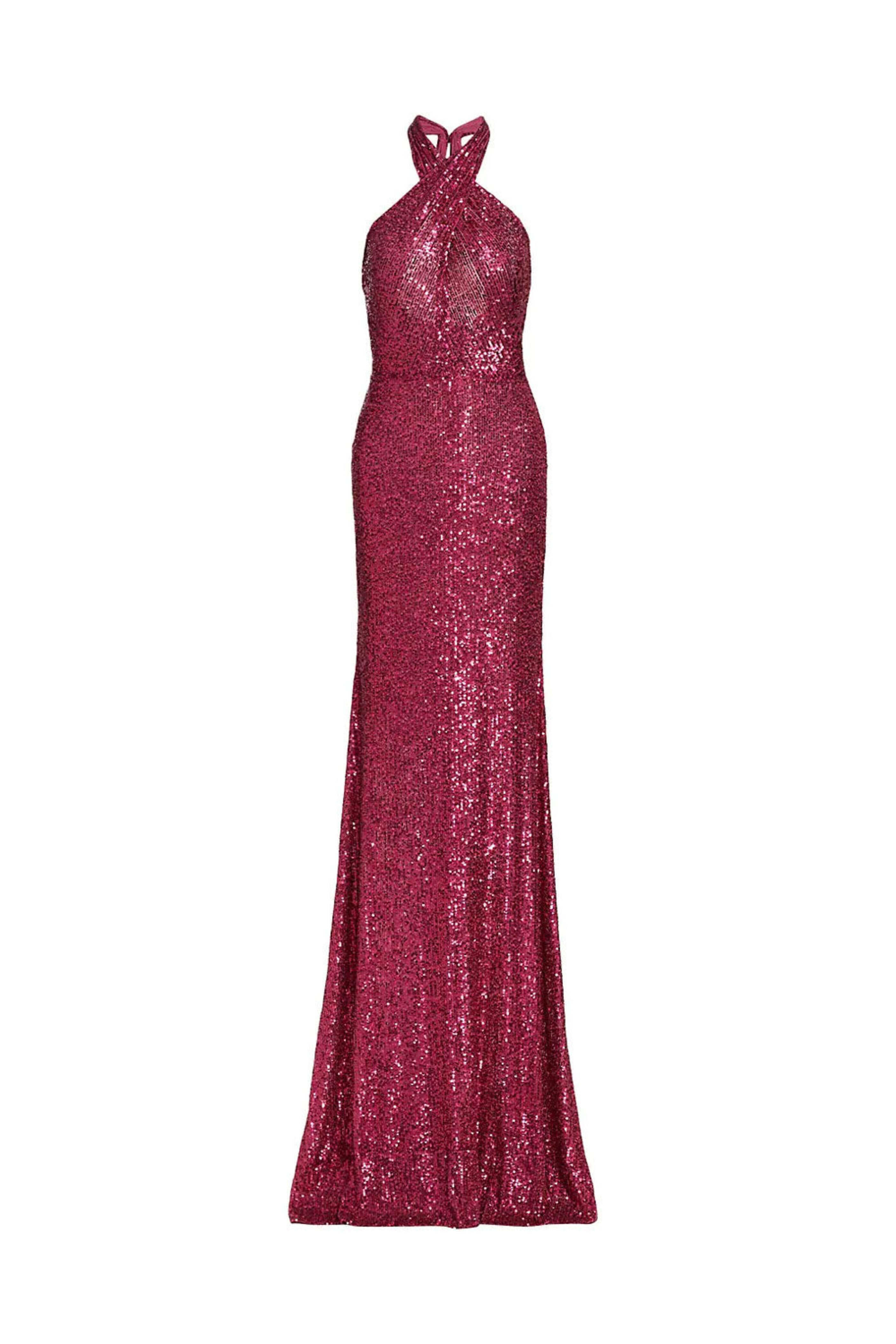 Naeem Khan - Magenta Sequin Criss Cross Gown
