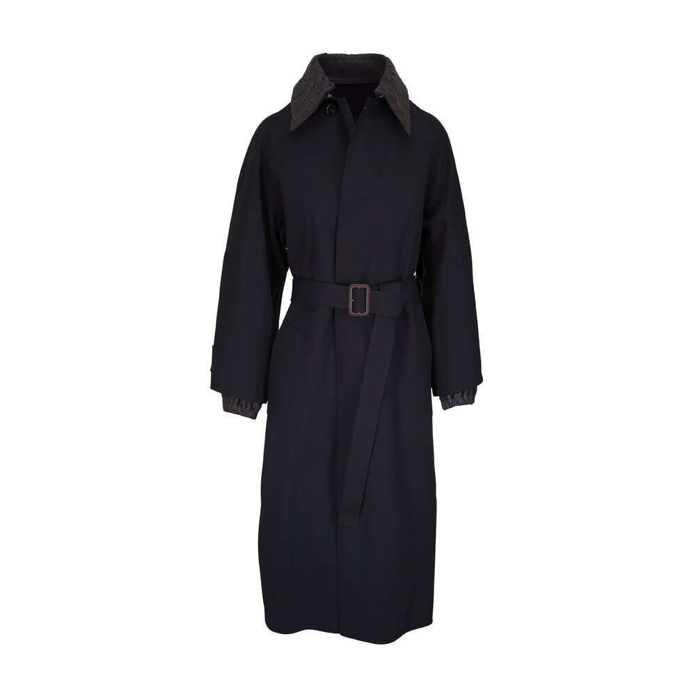 ダウンジャケット・コート Bottega Veneta Relaxed Fit Black Poncho-Style Coat With Bottega Veneta Leather jacket with a detachable fur collar